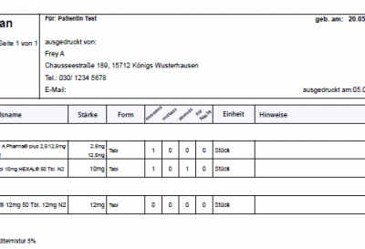 Beispiel für einen Medikationsplan